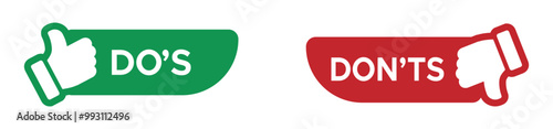 Thumbs up and thumbs up flat icon. Do's and Don'ts vector icons set