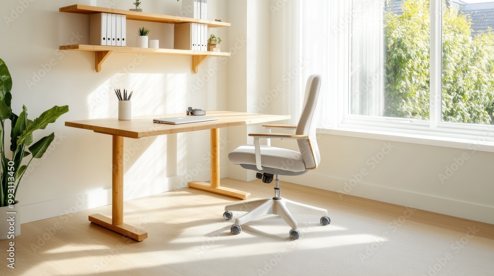 Modern Minimalist Office Space with Desk and Chair Modern Minimalist Office Space with Desk and Chair