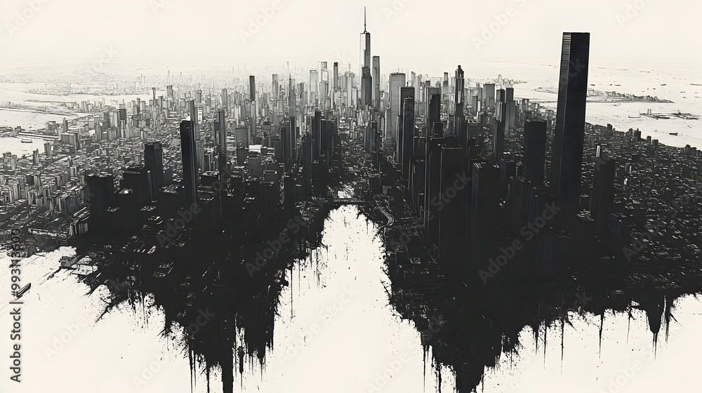 Captivating Choreography of a Thriving Metropolis:Expansive Overhead Cityscape in Detailed Monochrome Captivating Choreography of a Thriving Metropolis:Expansive Overhead Cityscape in Detailed Monochrome