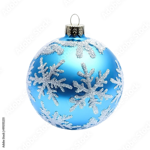 Light blue Christmas ball with sparkling snowflakes, isolated on transparent cutout background photo