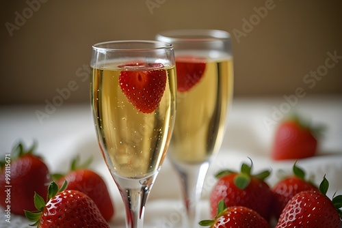 Champagne and strwberries (soft-focus image of champagne glasses with strawberries) photo