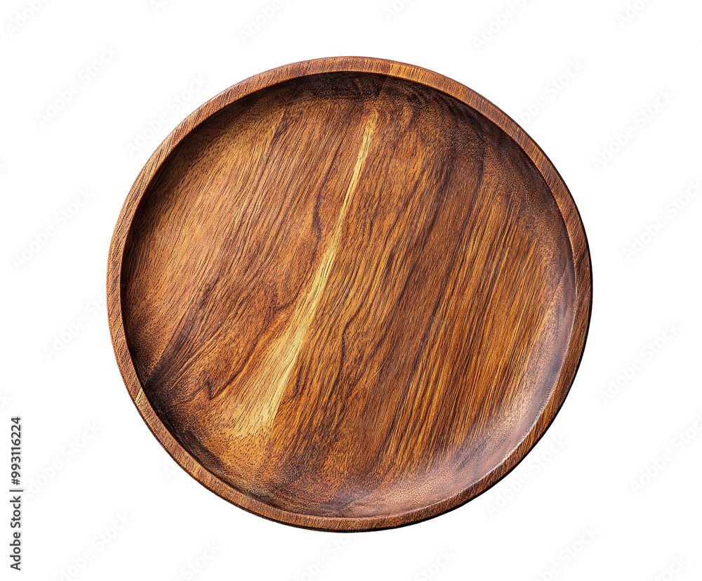 Round wooden plate with natural grain texture, isolated on transparent cutout background Round wooden plate with natural grain texture, isolated on transparent cutout background