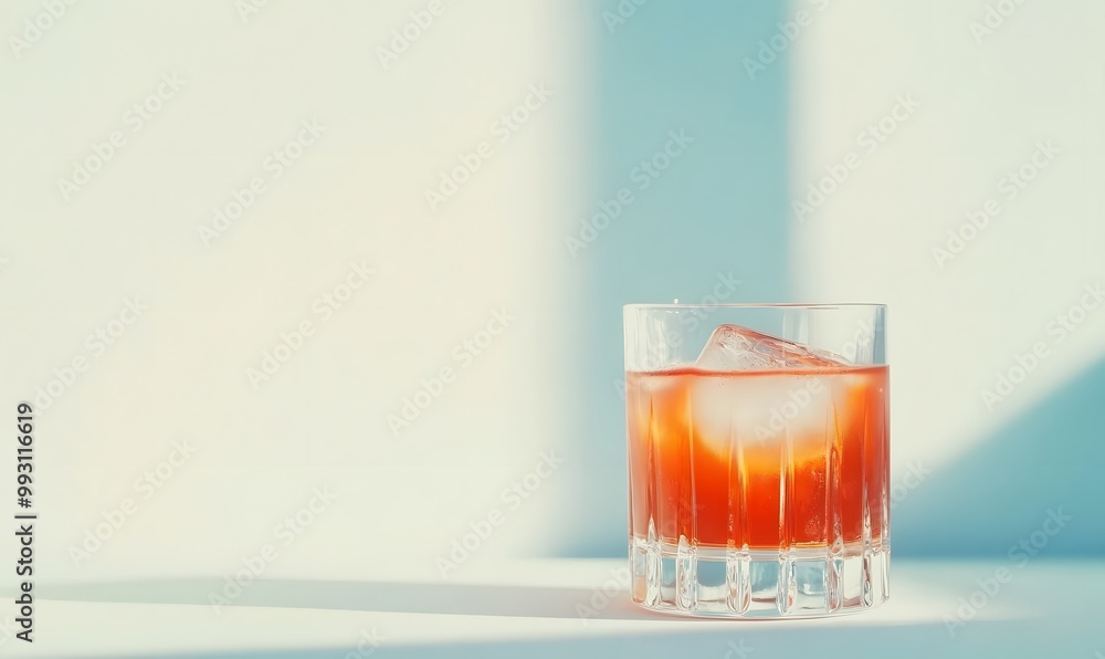 Glass of tasty Negroni cocktail on light background , Generative AI Glass of tasty Negroni cocktail on light background , Generative AI