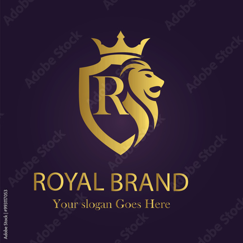 Letter R golden crown logo vector illustration.