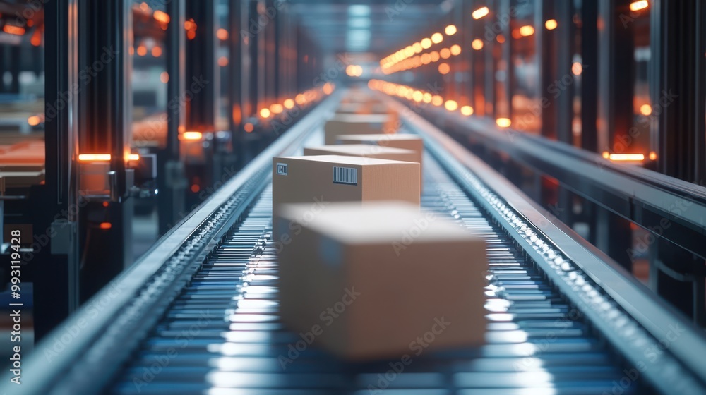 Futuristic Automated Sorting System Efficiently Organizing Boxes in State-of-the-Art Logistics Center Futuristic Automated Sorting System Efficiently Organizing Boxes in State-of-the-Art Logistics Center