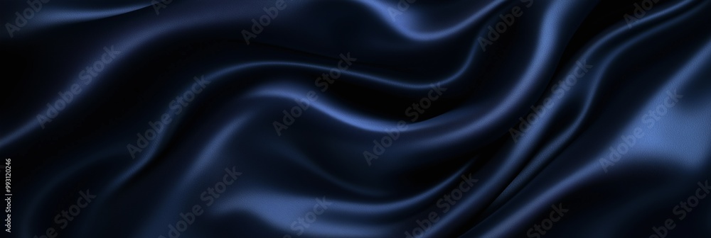 Obraz premium Abstract night blue silky wavy smooth fabric material background. Panoramic (3:1)