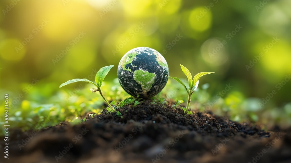A small globe surrounded by plants, symbolizing global environmental sustainability and growth. Ideal for promoting eco-conscious living. A small globe surrounded by plants, symbolizing global environmental sustainability and growth. Ideal for promoting eco-conscious living.