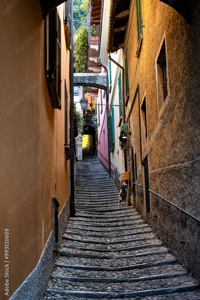 Varenna, Lake Como, Italy - August 30, 2023: A street in Varenna Varenna, Lake Como, Italy - August 30, 2023: A street in Varenna