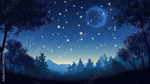 A breathtaking view of a starry sky filled with countless twinkling stars, set against a deep navy blue backdrop. 