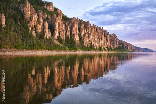 The Lena Pillars rock formation along Lena river in Yakutia, Russia photo