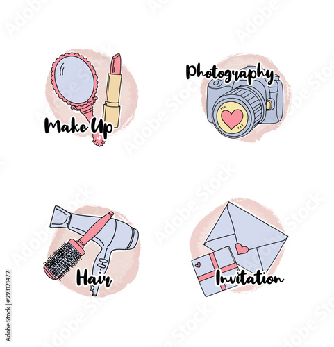 set of cute wedding icon for invitation and planner