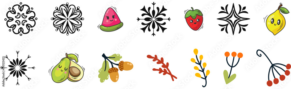 Funny fruit kawaii icons set.eps Funny fruit kawaii icons set.eps