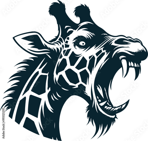 Angry Giraffe Silhouette Vector file. on white background