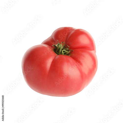 One fresh ripe pink tomato isolated on white