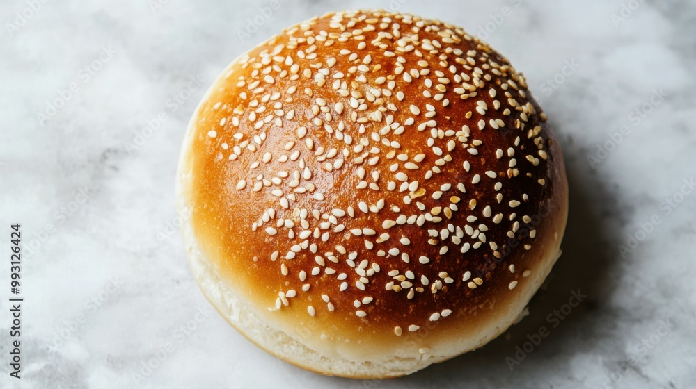 Sesame Seeds on a Fresh Bun Surface Sesame Seeds on a Fresh Bun Surface
