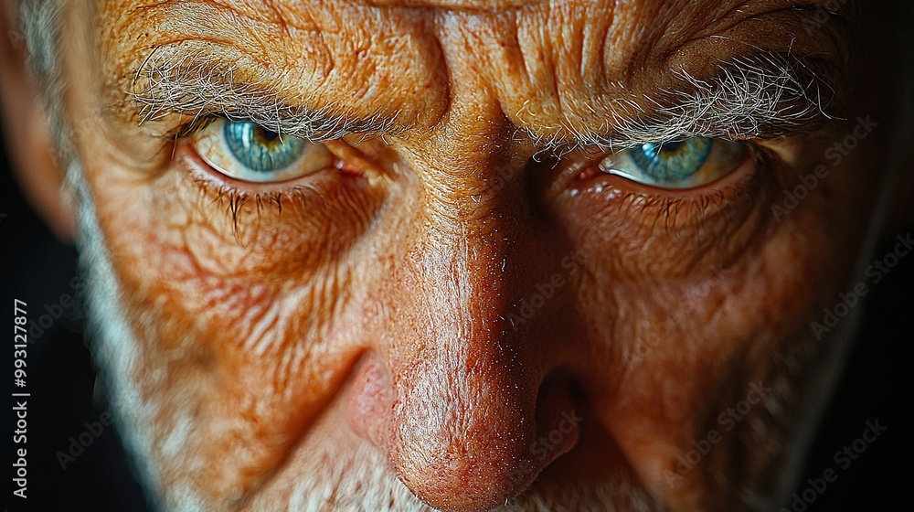 A close-up photo of a man's face with blue eyes and a goatee on his head A close-up photo of a man's face with blue eyes and a goatee on his head