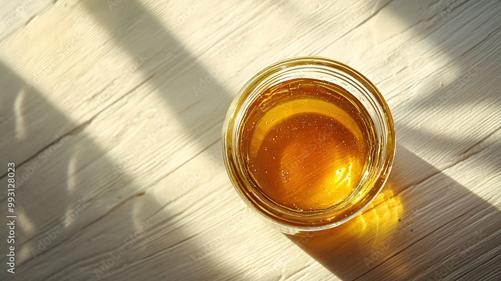A glass of liquid rests atop a wooden table near a hand shadow A glass of liquid rests atop a wooden table near a hand shadow