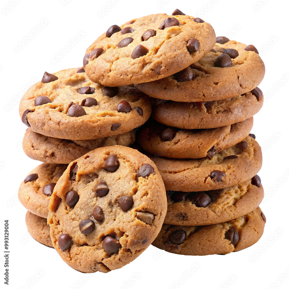 Chocolate chip cookies stacked in a neat pile isolated on transparent background. Chocolate chip cookies stacked in a neat pile isolated on transparent background.