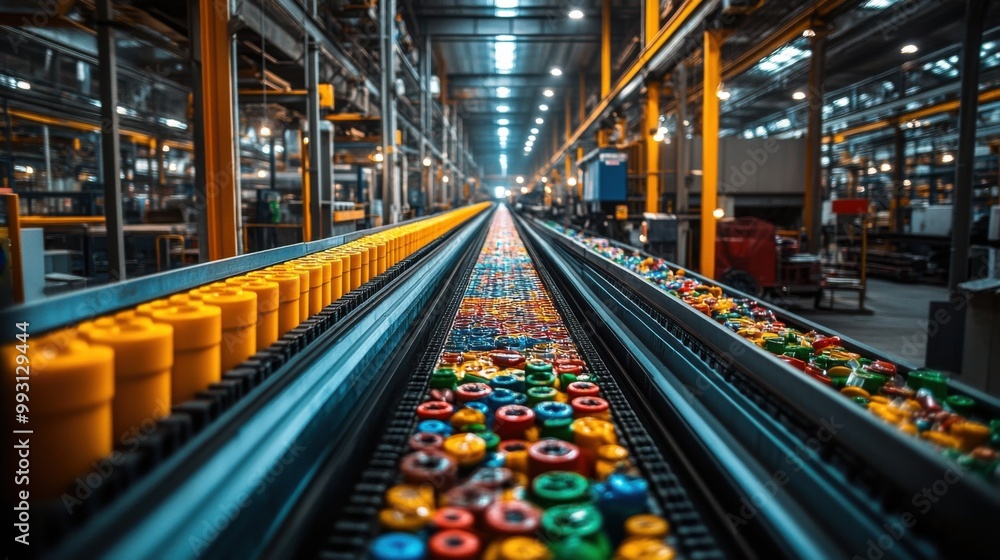 Fototapeta premium Conveyor Belt Production Line with Colorful Parts