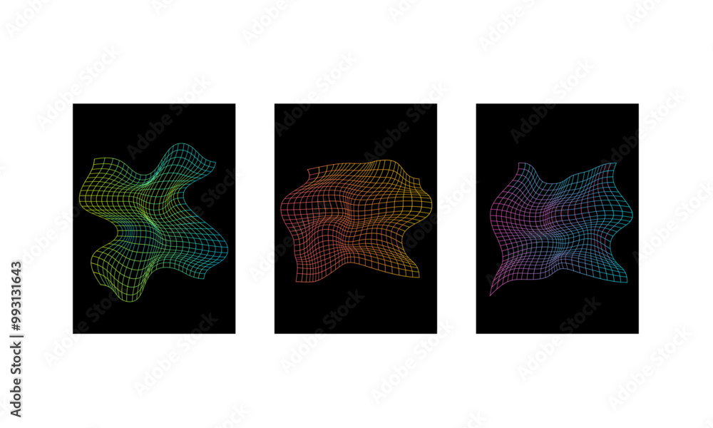 Naklejka premium Abstract distorted grid vector set