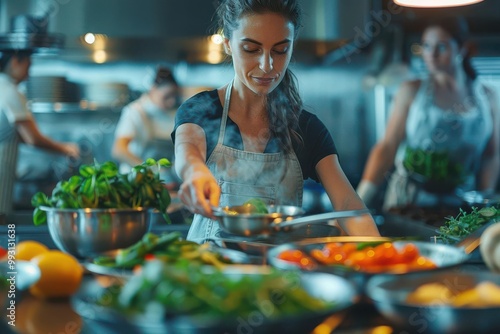 Fototapeta Naklejka Na Ścianę i Meble -  Realistic plantbased diet cooking class with participants preparing meals highdefinition clarity