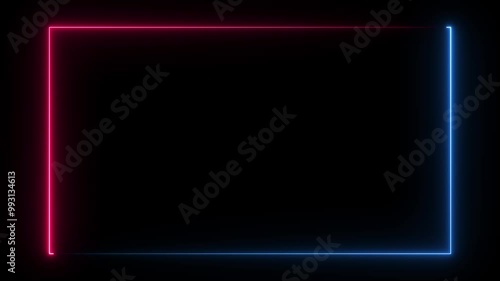 Wallpaper Mural Square rectangle picture frame with two tone neon color motion graphic on isolated black background. Various light moving for overlay element. Torontodigital.ca