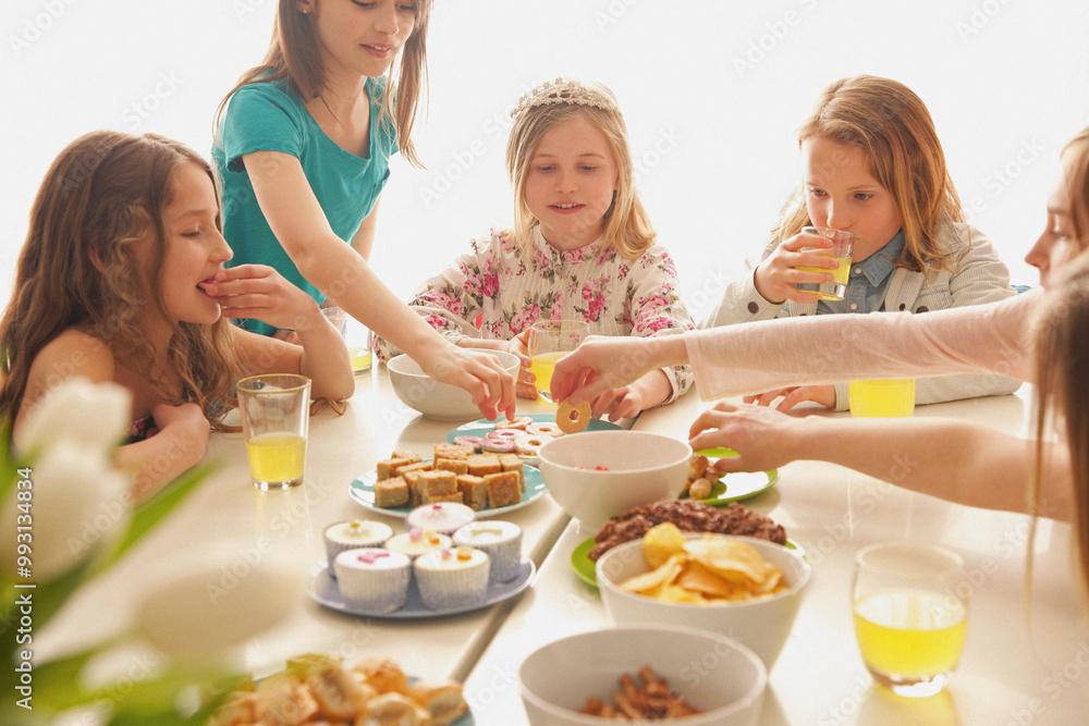 Group of Girls Eating and Drinking Around Table
Group of Girls Eating and Drinking Around Table