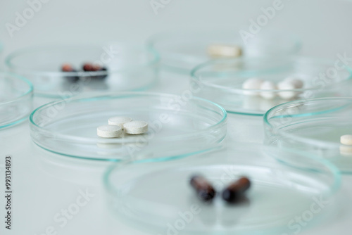Capsules and Tablets in Petri Dishes
