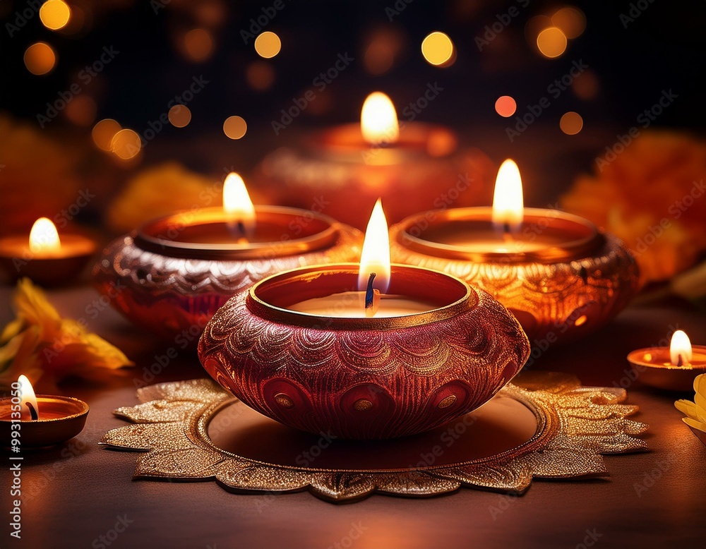Happy Diwali - Lit diya lamp on street at night Happy Diwali - Lit diya lamp on street at night