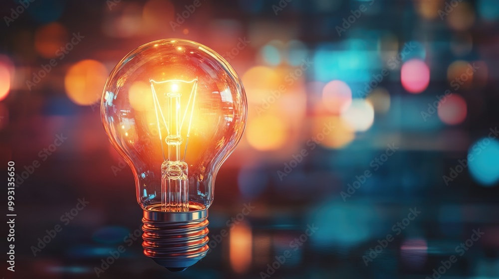 A glowing lightbulb shining against a modern, vibrant background, symbolizing creativity, innovation, and breakthroughs A glowing lightbulb shining against a modern, vibrant background, symbolizing creativity, innovation, and breakthroughs