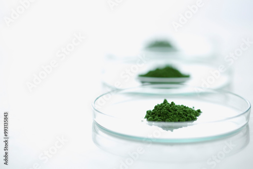 Petri Dishes with Wheatgrass Powder
 photo