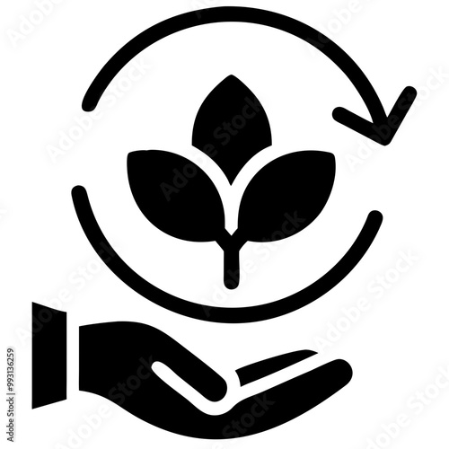 Hand holding plant icon symbolizing environmental sustainability and recycling

