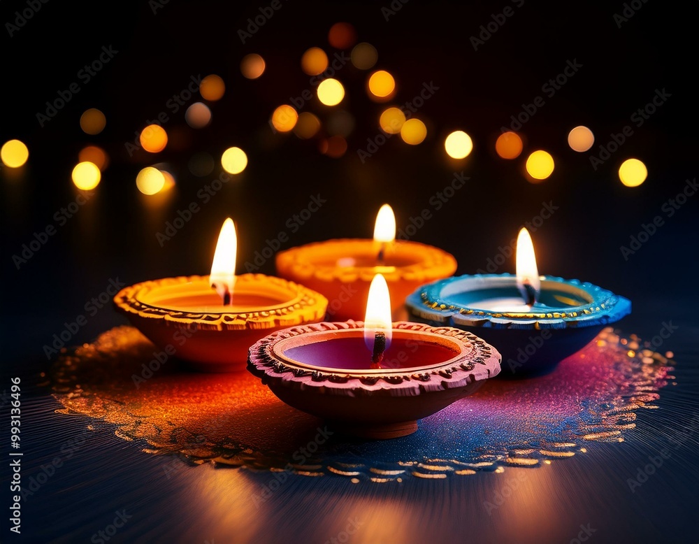 Happy Diwali - Lit diya lamp on street at night Happy Diwali - Lit diya lamp on street at night