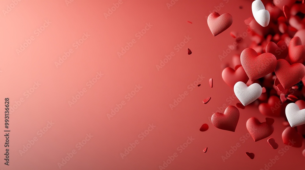 Colorful hearts scattered on a soft red background. Colorful hearts scattered on a soft red background.