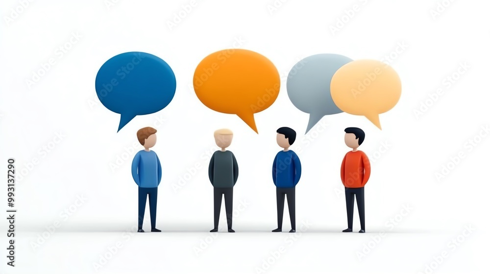 Four people discussing with speech bubbles on a white isolated background. Four people discussing with speech bubbles on a white isolated background.