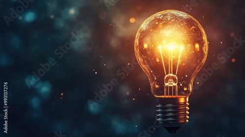 A lit lightbulb glowing brightly, symbolizing innovation and the breakthrough of creative ideas, with ample space for text
