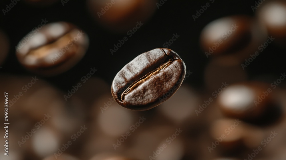 Fototapeta premium Floating Coffee Beans with Tilt-Shift Effect