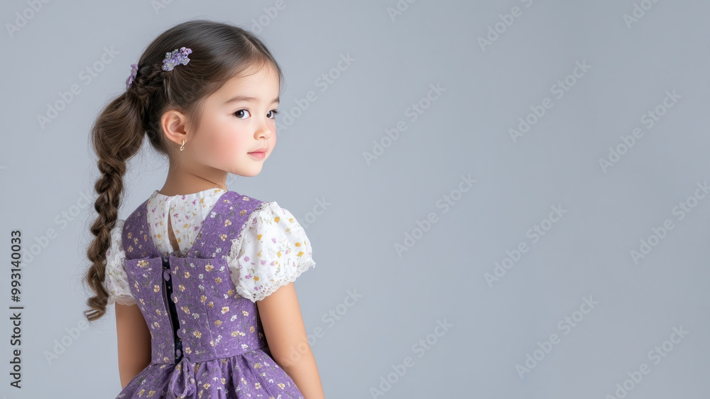 Korean little girl wearing traditional bavarian dirndl cloth isolated Korean little girl wearing traditional bavarian dirndl cloth isolated