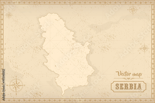 Map of Serbia in the old style, brown graphics in retro fantasy style