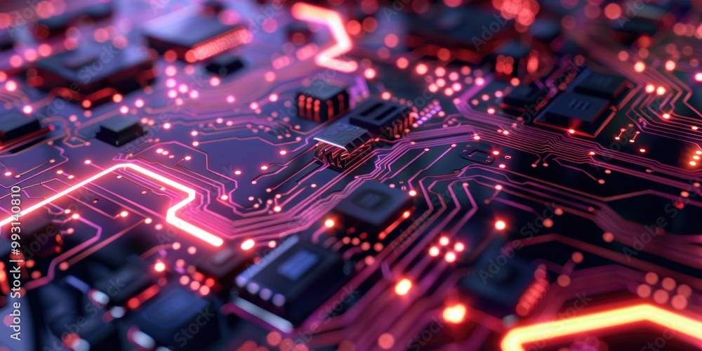 Obraz premium Abstract Computing. Technology Concept with Circuit Board Structure and Bokeh Effects