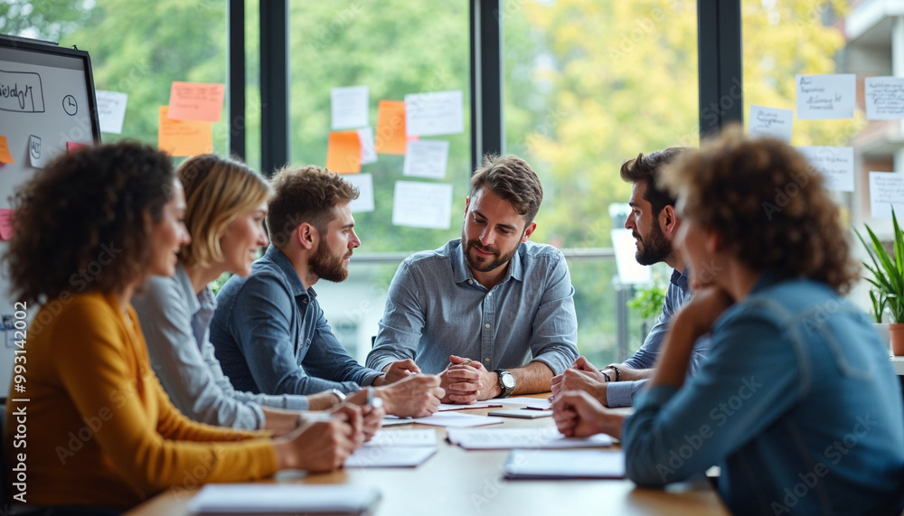 A diverse team brainstorms in a bright glass office filled with sunlight and collaboration.
A diverse team brainstorms in a bright glass office filled with sunlight and collaboration.