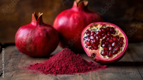 Ruby Red Pomegranate Powder on Rustic Surface