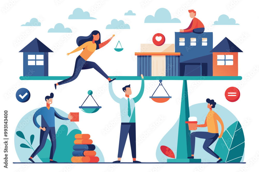 People illustrate the concept of unequal duties with activities depicting balance and flexibility in roles, Duties Flexible Unequal Example People illustrate the concept of unequal duties with activities depicting balance and flexibility in roles, Duties Flexible Unequal Example