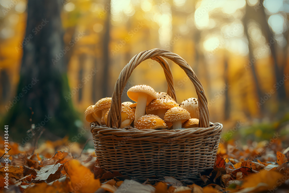 Top view of various wild mushrooms, forest mushrooms. collected in a basket. Mushrooms close-up. chanterelle mushrooms, orange cap boletus, porcini Top view of various wild mushrooms, forest mushrooms. collected in a basket. Mushrooms close-up. chanterelle mushrooms, orange cap boletus, porcini