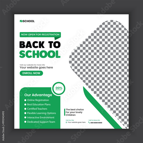 School admission social media post and web banner template or Back-to-school online marketing banner layout design.