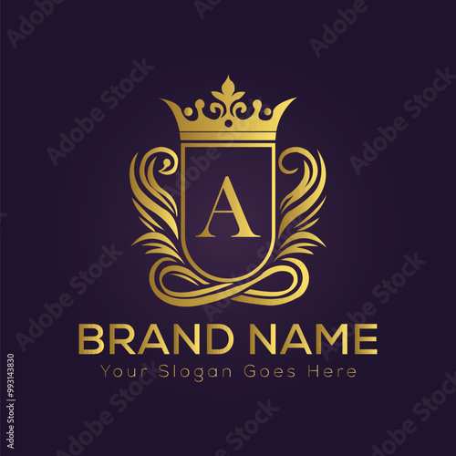 Letter A golden crown logo vector illustration.