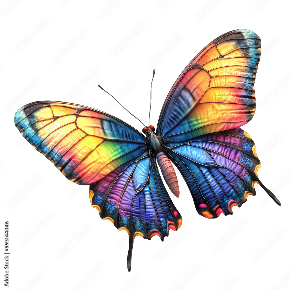 Obraz premium Colorful butterfly perched gracefully, isolated on white background.