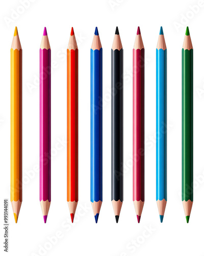 Colorful pencils arranged in a row isolated on white background. photo