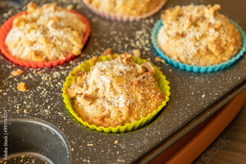 Coconut and Banana Muffins with Walnuts Close-Up