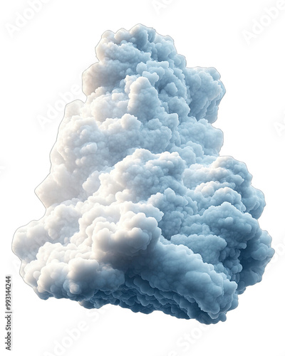 Fluffy white cloud with shadows, isolated on white background.